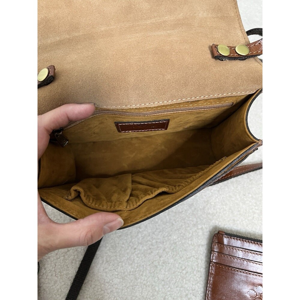 Patricia Nash Tan Leather Flap Satchel Cross Body Purse & Matching Card Wallet - Picture 15 of 16